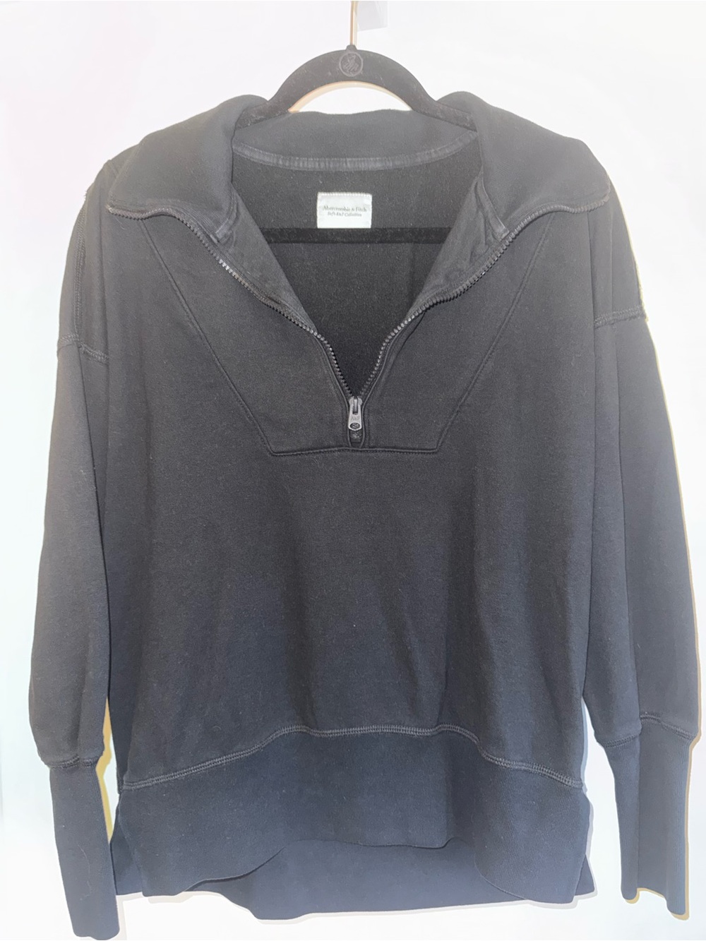 Abercrombie & Fitch Black Zip-Neck Hooded Sweater